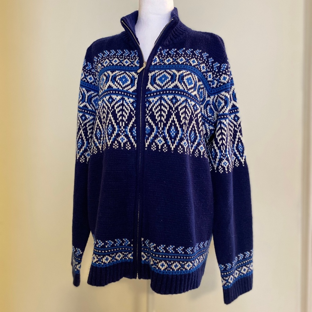 Northern Reflections Fair Isle Zip-Up Sweater – Women’s XL – Navy Blue